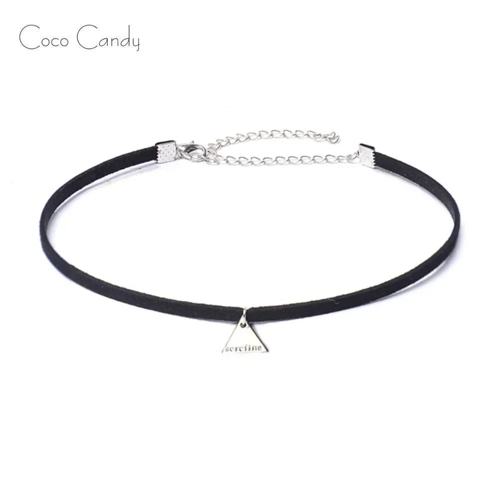 🆕Silver Triangle Black Suede Choker Necklace